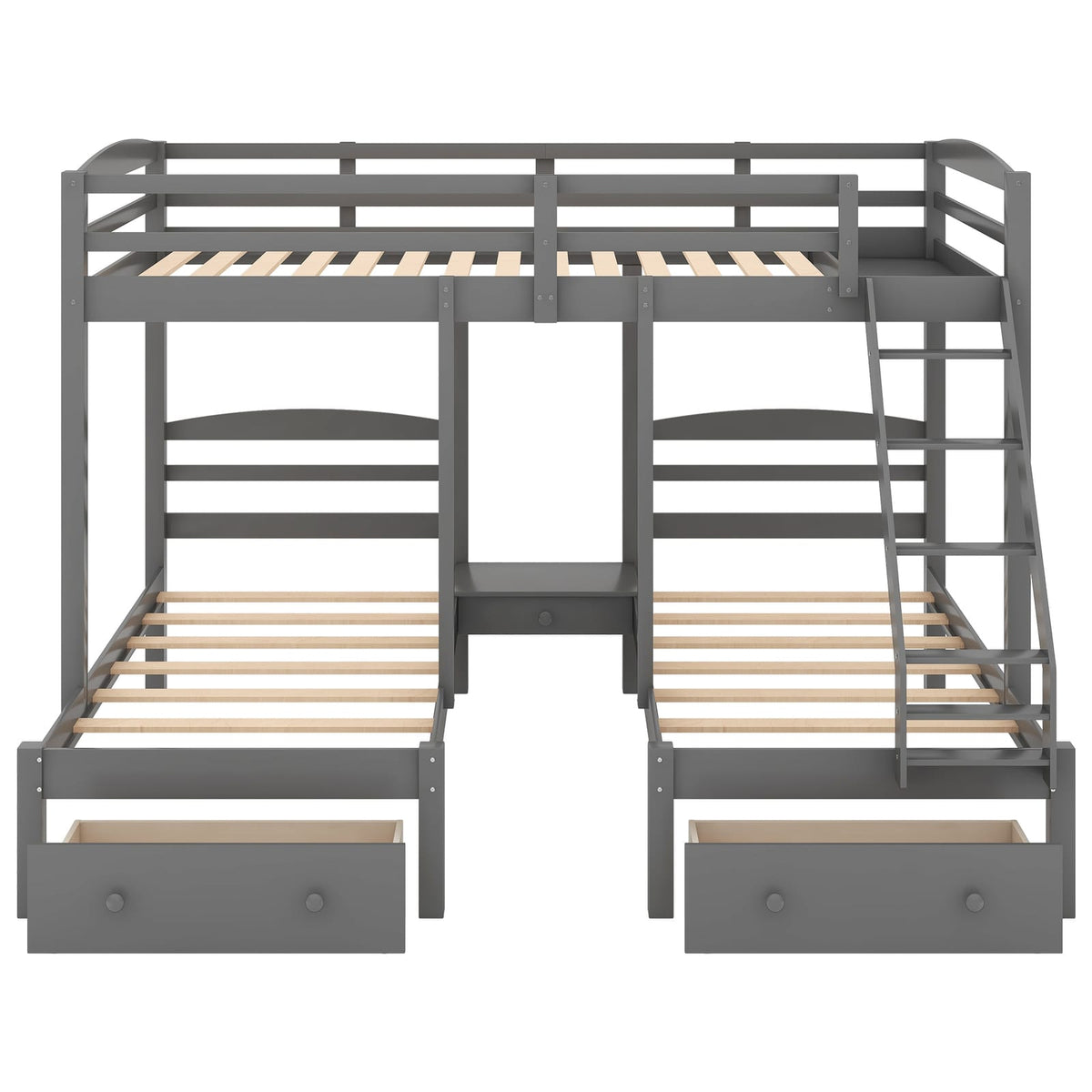 Gray Pine Triple Bunk Bed with Drawers - Full Over Twin for Bedroom
