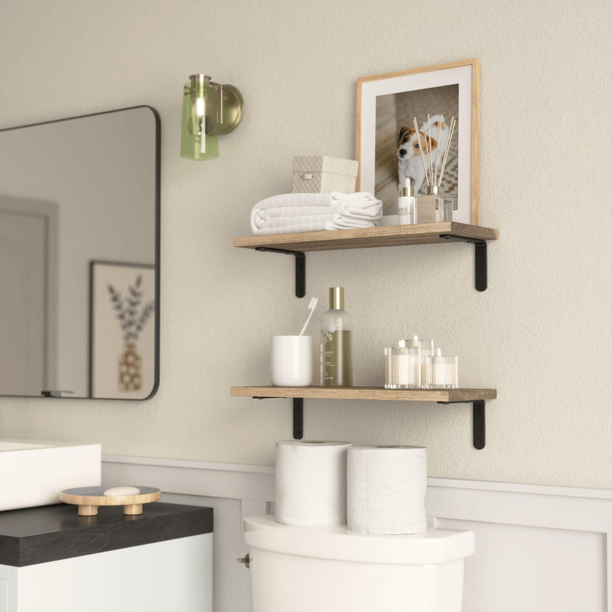 Rustic Wood Shelves Set of 2 - Farmhouse Floating Shelf for Wall Décor