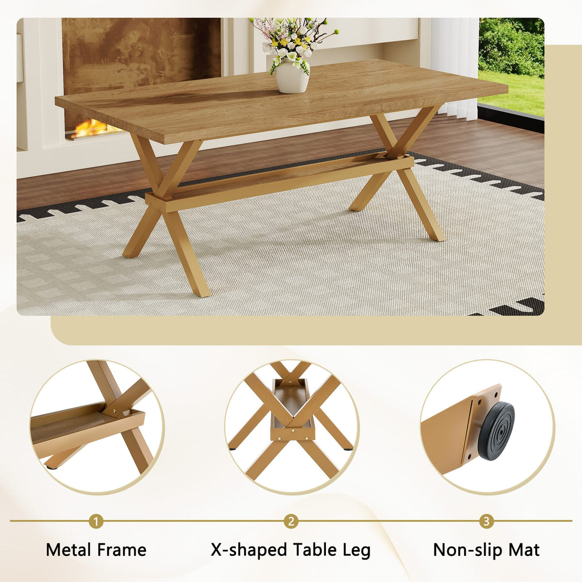 71 x 35.4 Wood Dining Table - Modern Minimalist Style