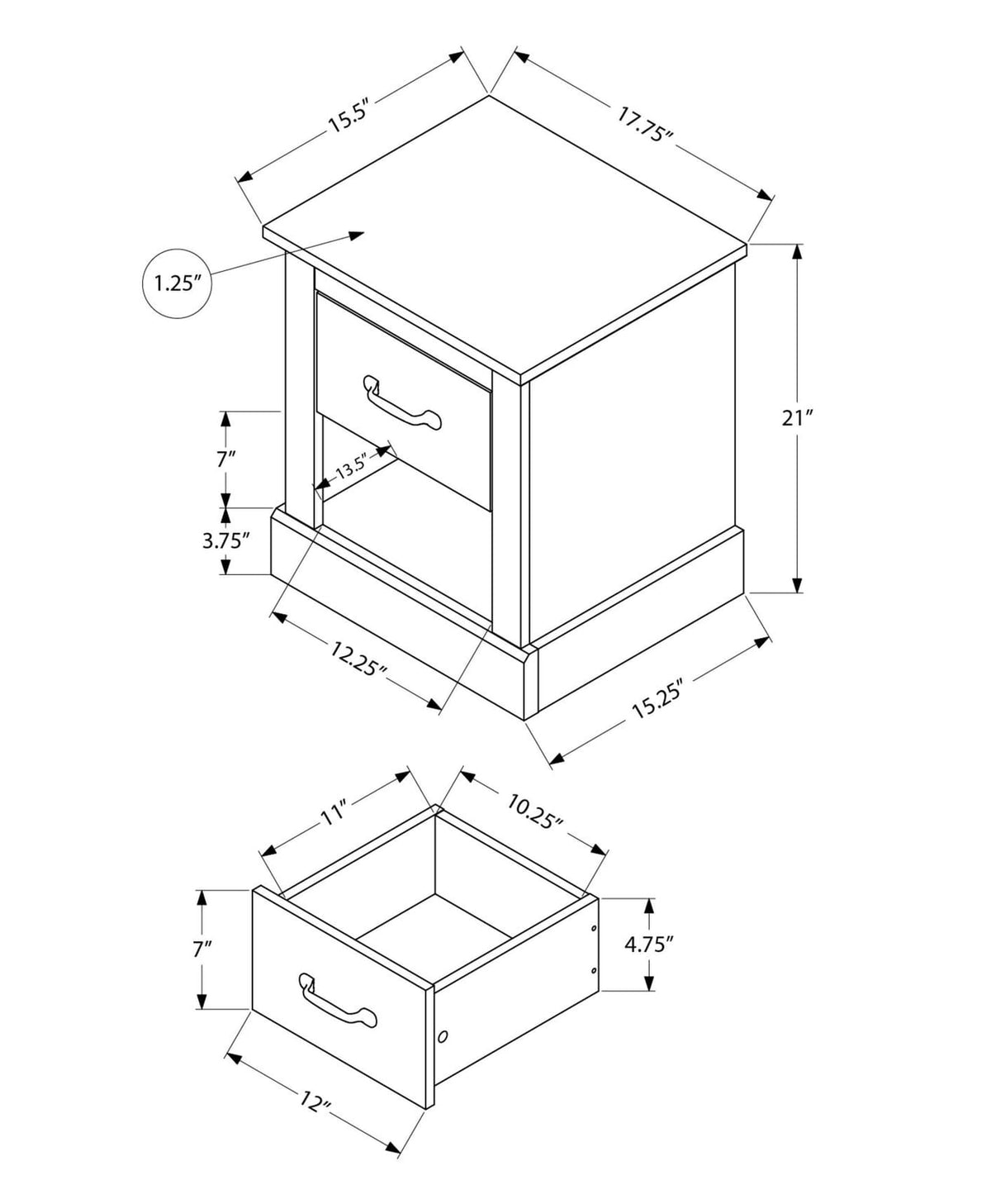 Dark Brown Accent Table with Storage Drawer - 21"H for Living Room