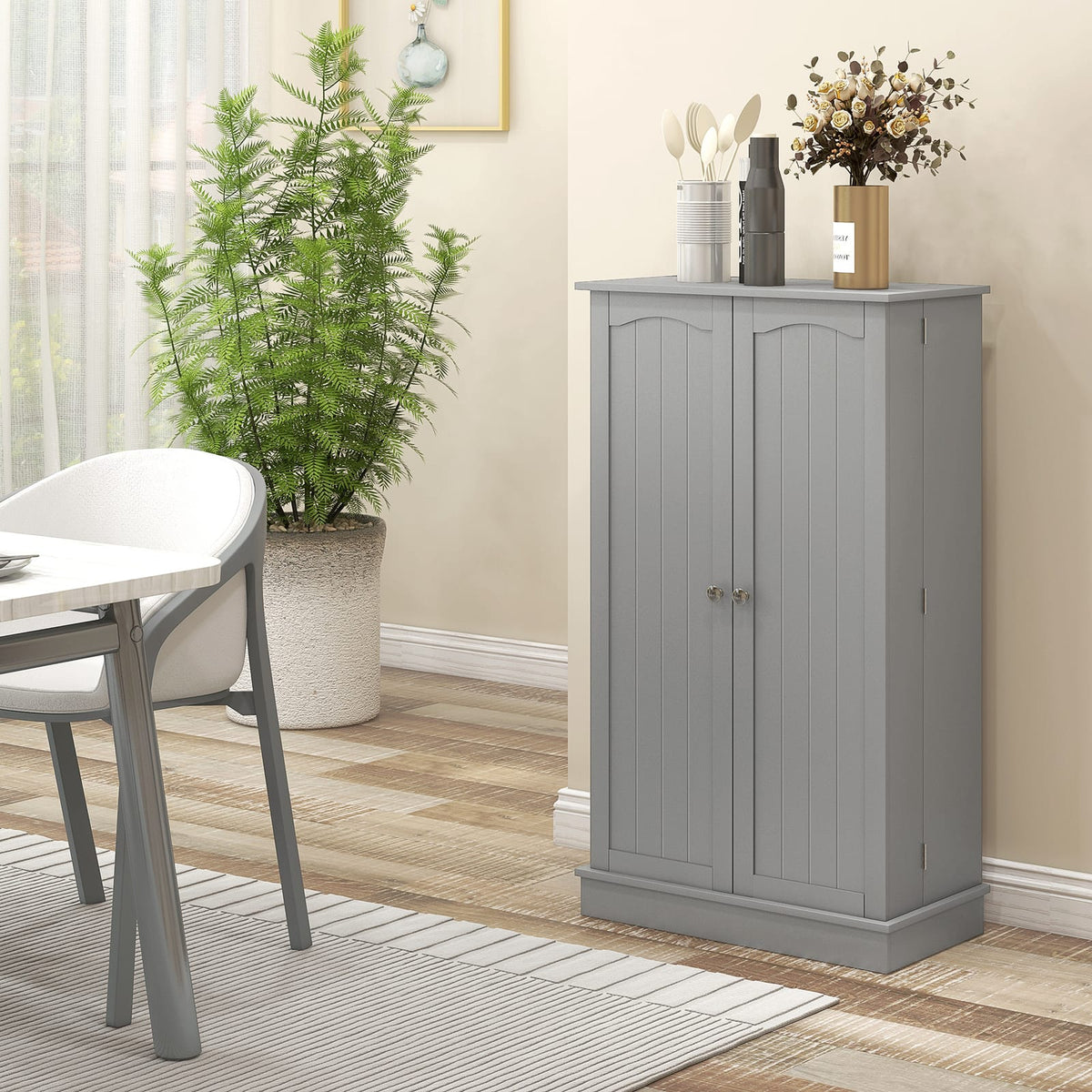 Gray Kitchen Pantry Cabinet - 41" Storage Cabinet with Adjustable Shelves