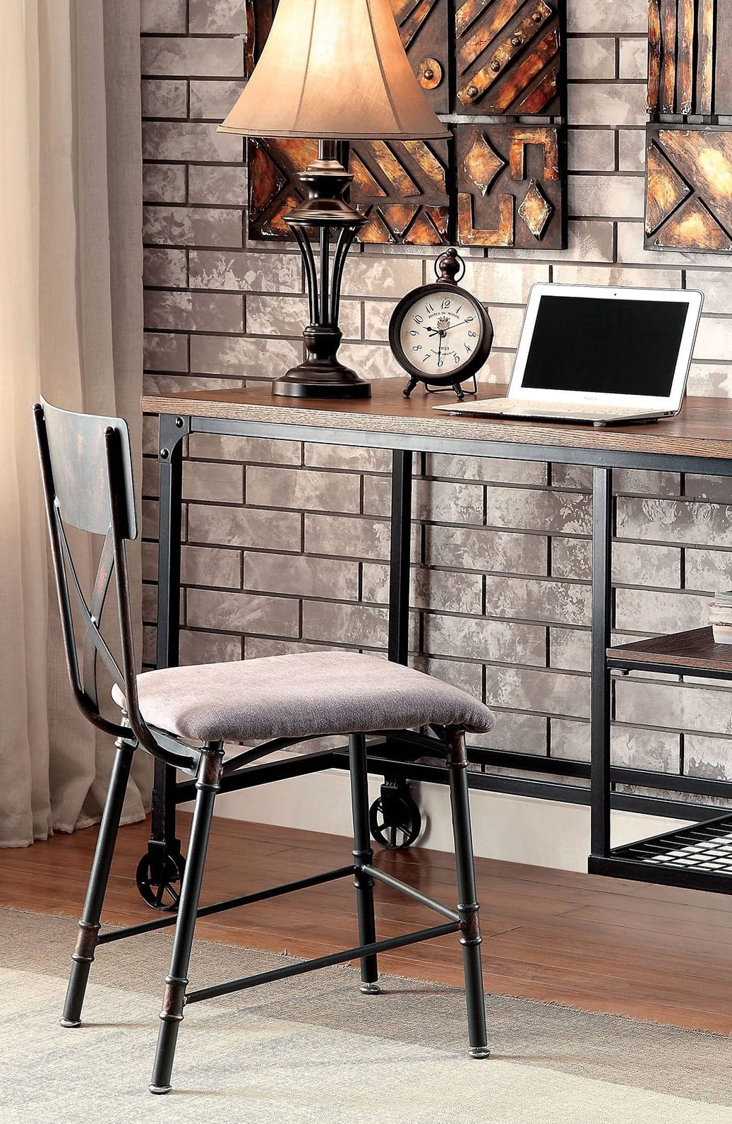Industrial Computer Desk - Antique Black Metal Shelves