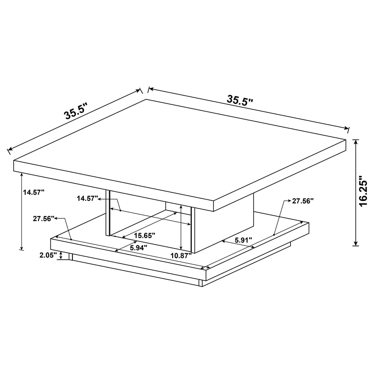 Cappuccino Square Coffee Table - Modern Storage Accent