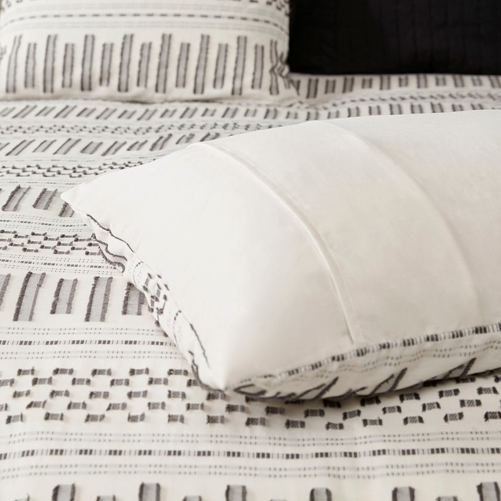 King Cotton Jacquard Duvet Cover Set - Ivory & Charcoal