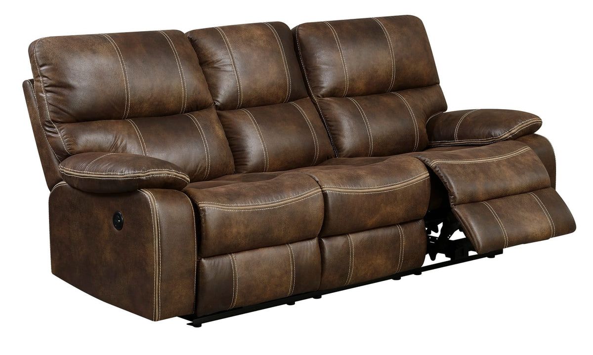 86" Brown Fabric Reclining Sofa with USB Charging