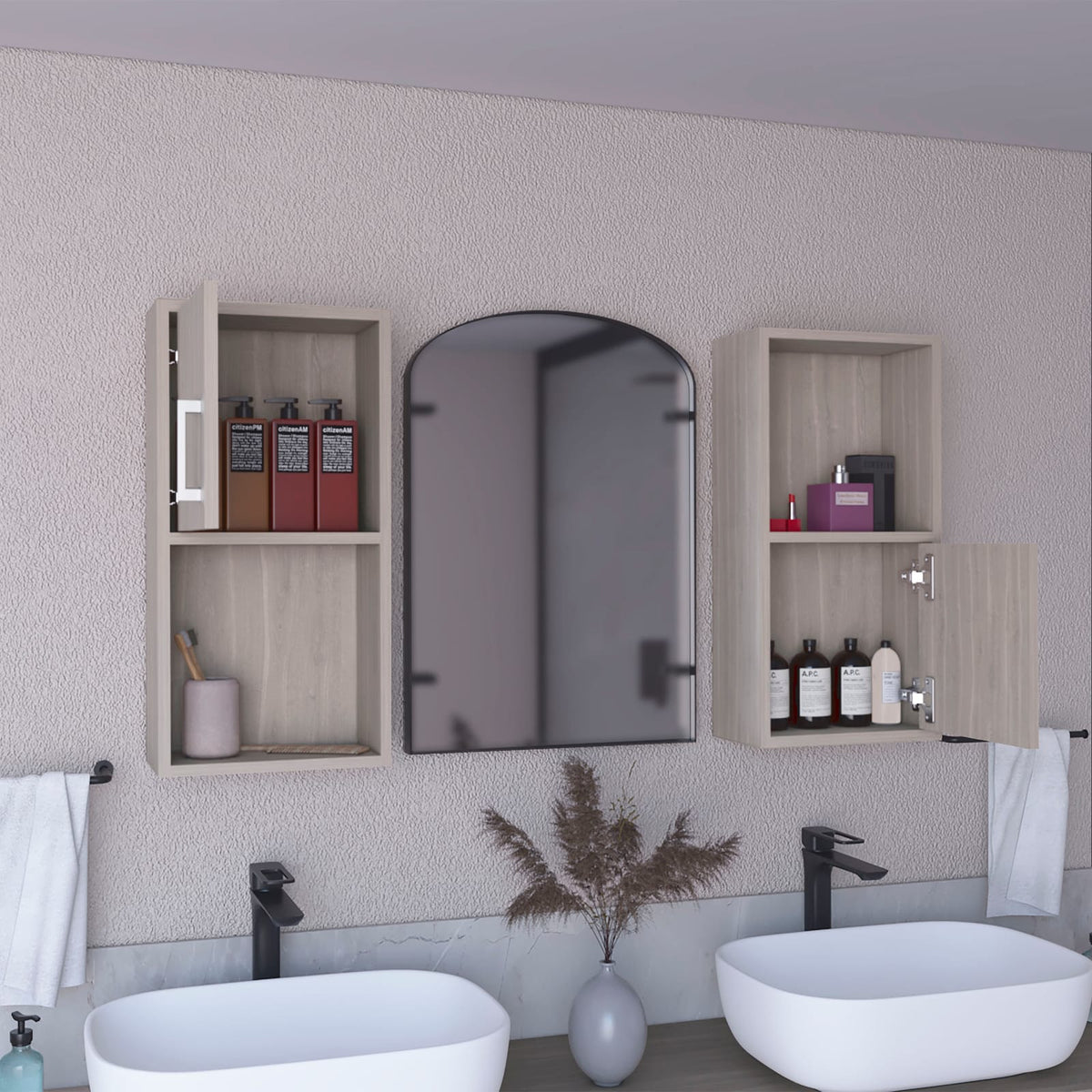 Wall Mounted Bathroom Medicine Cabinet - White Oak, 24" H