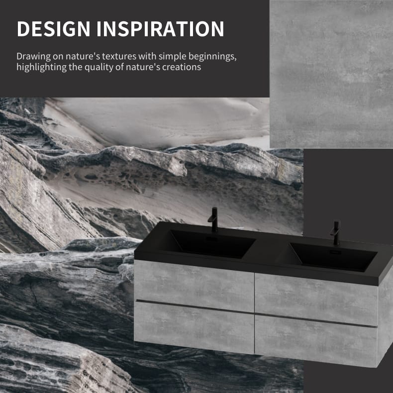 60" Floating Vanity with Sink - Grey+Black Engineered Wood