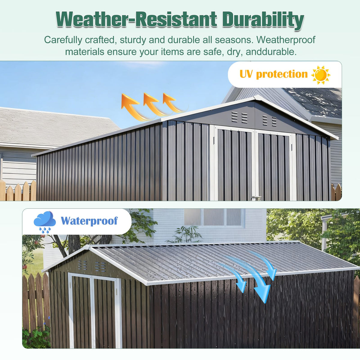 8x12 Gray Metal Shed - Outdoor Storage with Double Doors