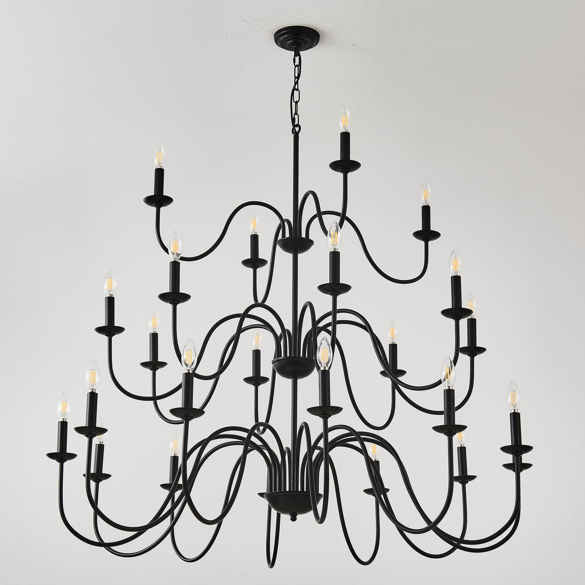 Large Black Farmhouse Chandelier - 24 Lights Iron Metal
