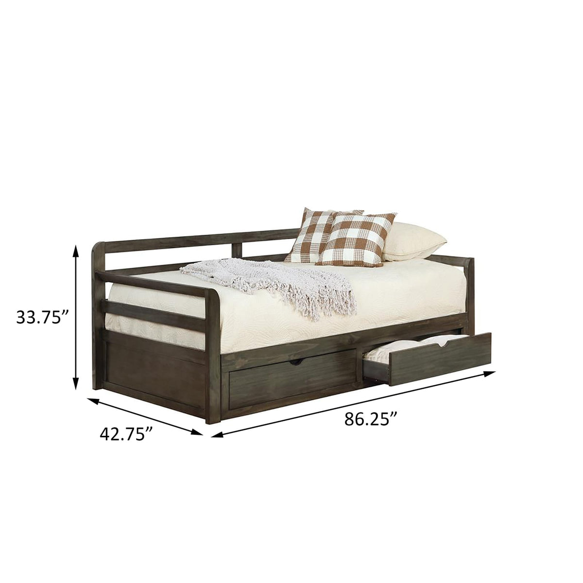 Grey 2-Drawer Daybed with Extension Trundle - Twin XL for Living Room