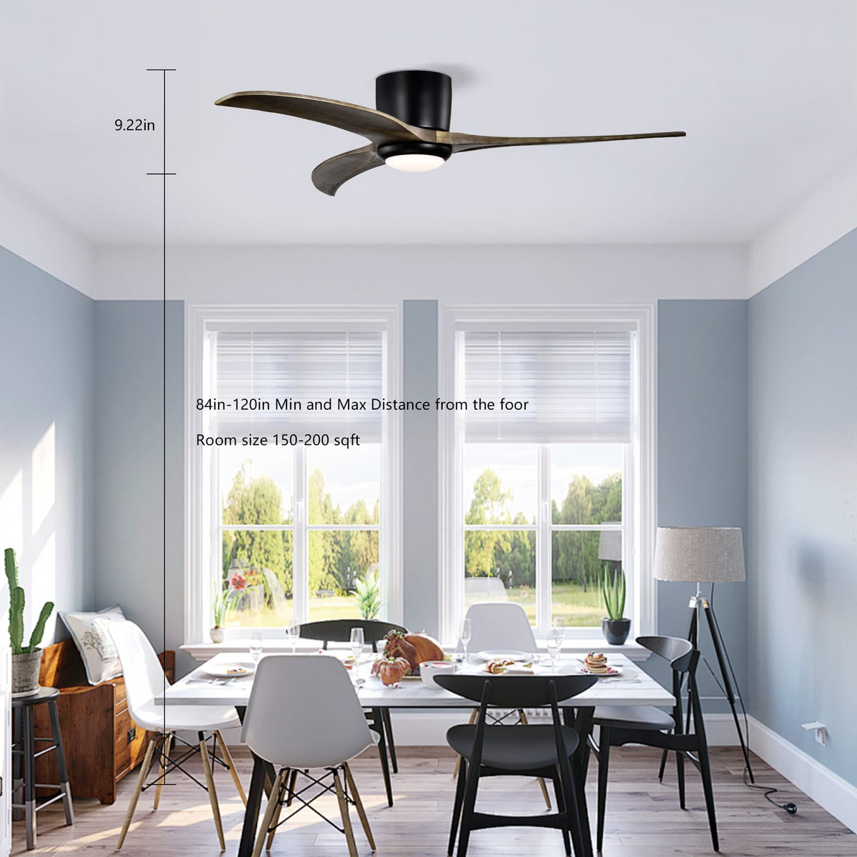 52 Inch Black Ceiling Fan with Remote Control