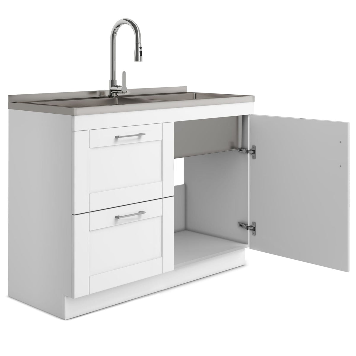 Wide White Laundry Cabinet - 46" Storage with Stainless Sink