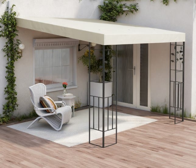 Cream White Metal Pergola Gazebo for Outdoor Dining & BBQ