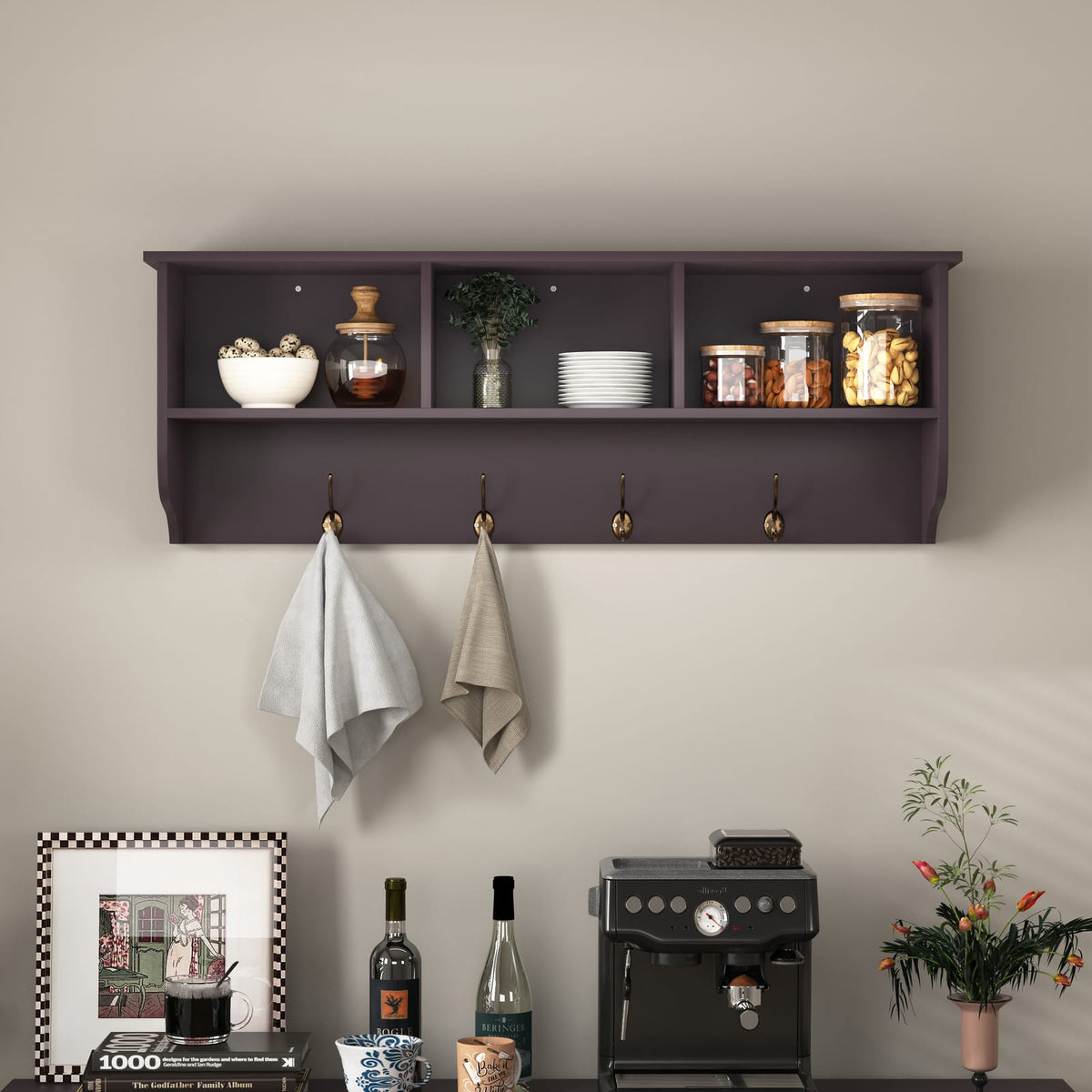 Espresso MDF Entryway Coat Rack with Hooks - 38.58"W