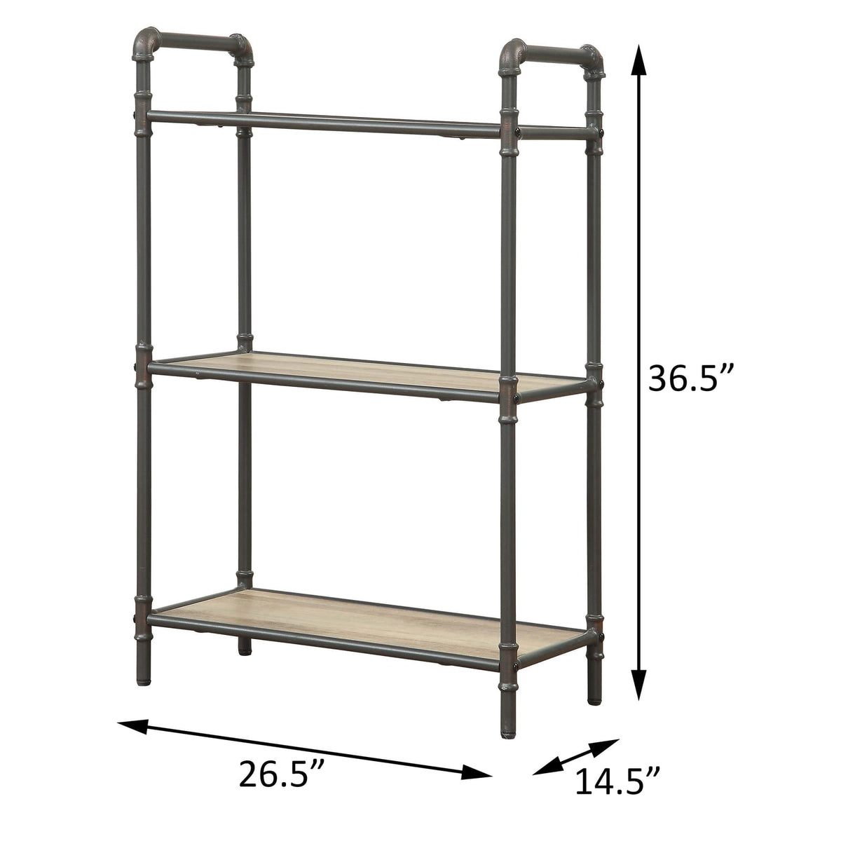 Antique Oak & Sandy Grey 3-Tier Bookcase - Industrial Style Shelving Unit