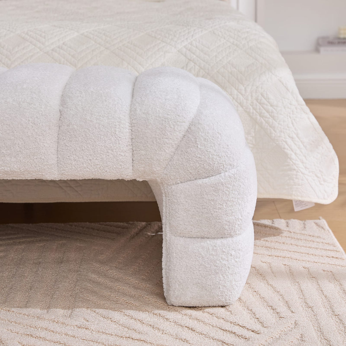 Ivory Chenille Upholstered Bench - Modern Armless Daybed for Bedroom