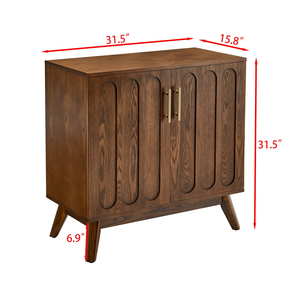 Walnut Solid Wood Buffet Cabinet - Adjustable Shelves, 31.5" W for Living Room