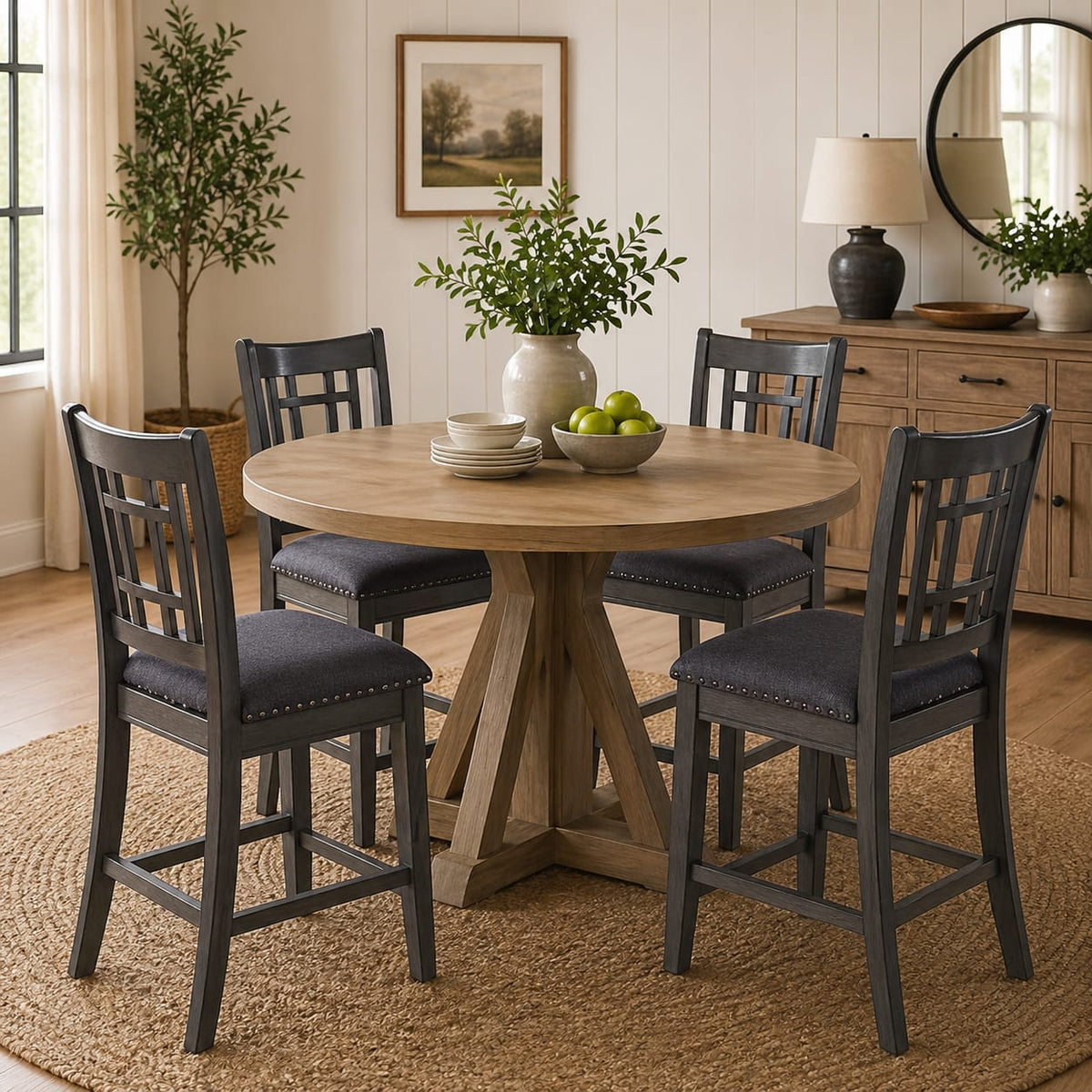 2-Piece Counter Height Bar Stools - Upholstered with Nailhead Trim - Gray