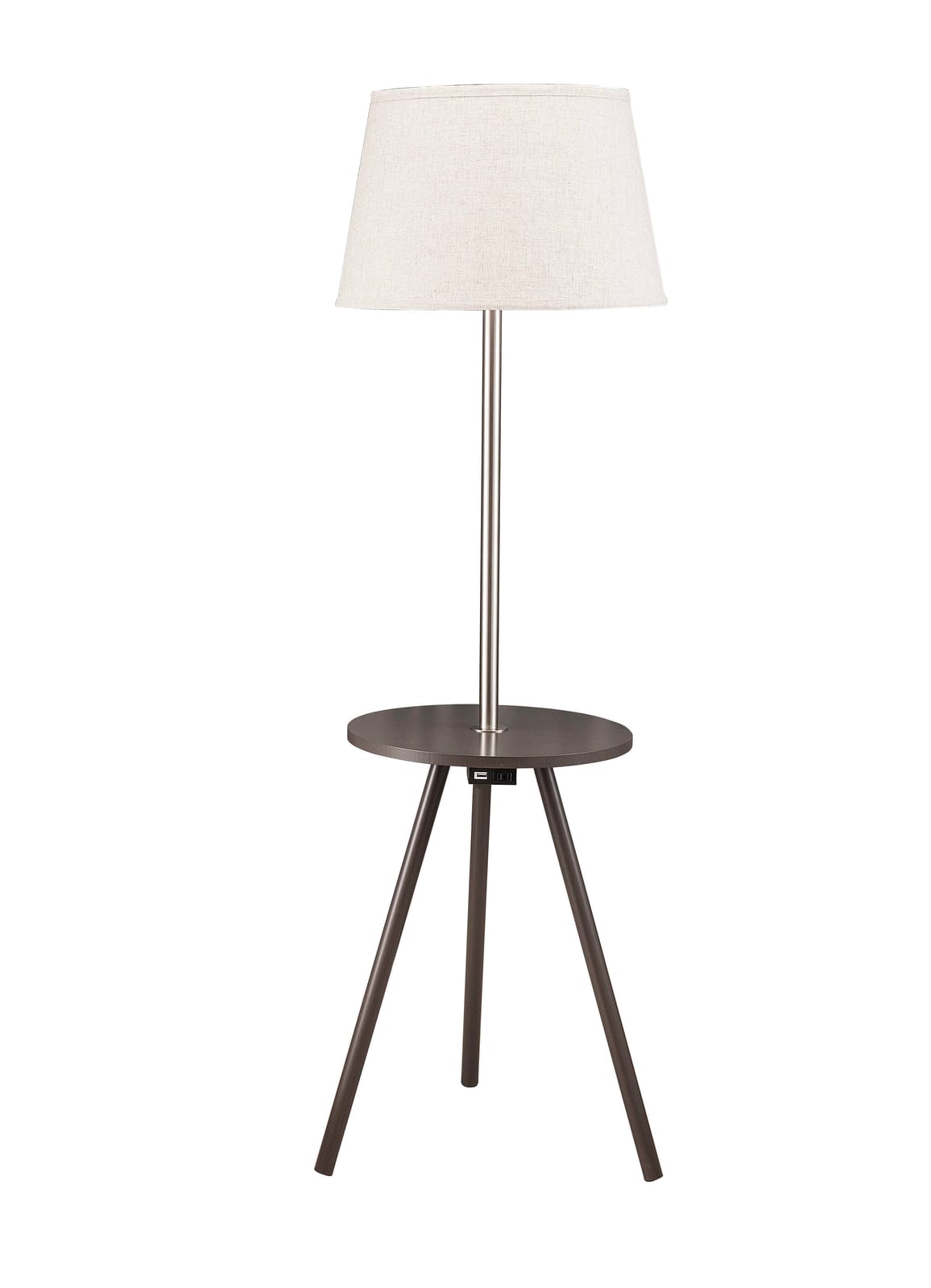 57" Round Sofa Side Table w/ Lamp and Power Station - Espresso Metal