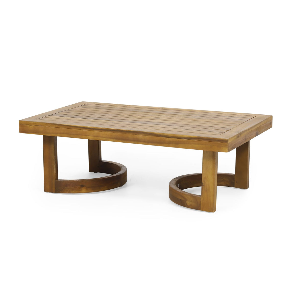 Beige Brown Acacia Wood Patio Loveseat & Coffee Table Set