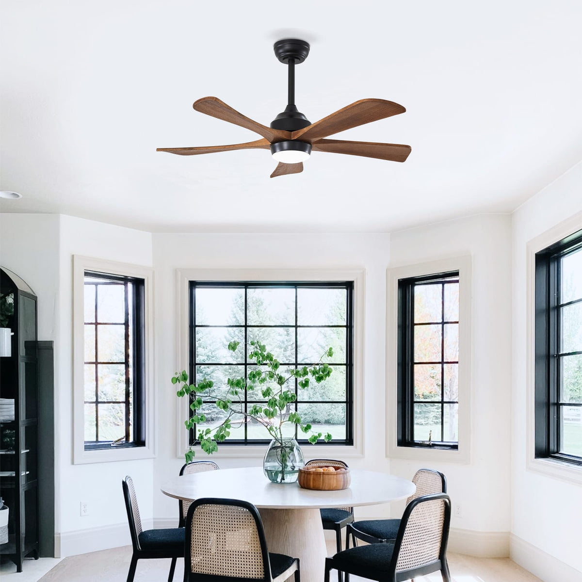 42" Solid Wood Ceiling Fan with Lights - Matte Black