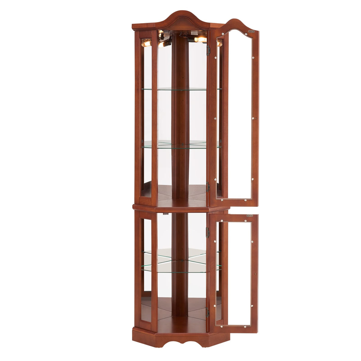 Walnut Corner Display Cabinet with Glass Shelves for Living Room Storage