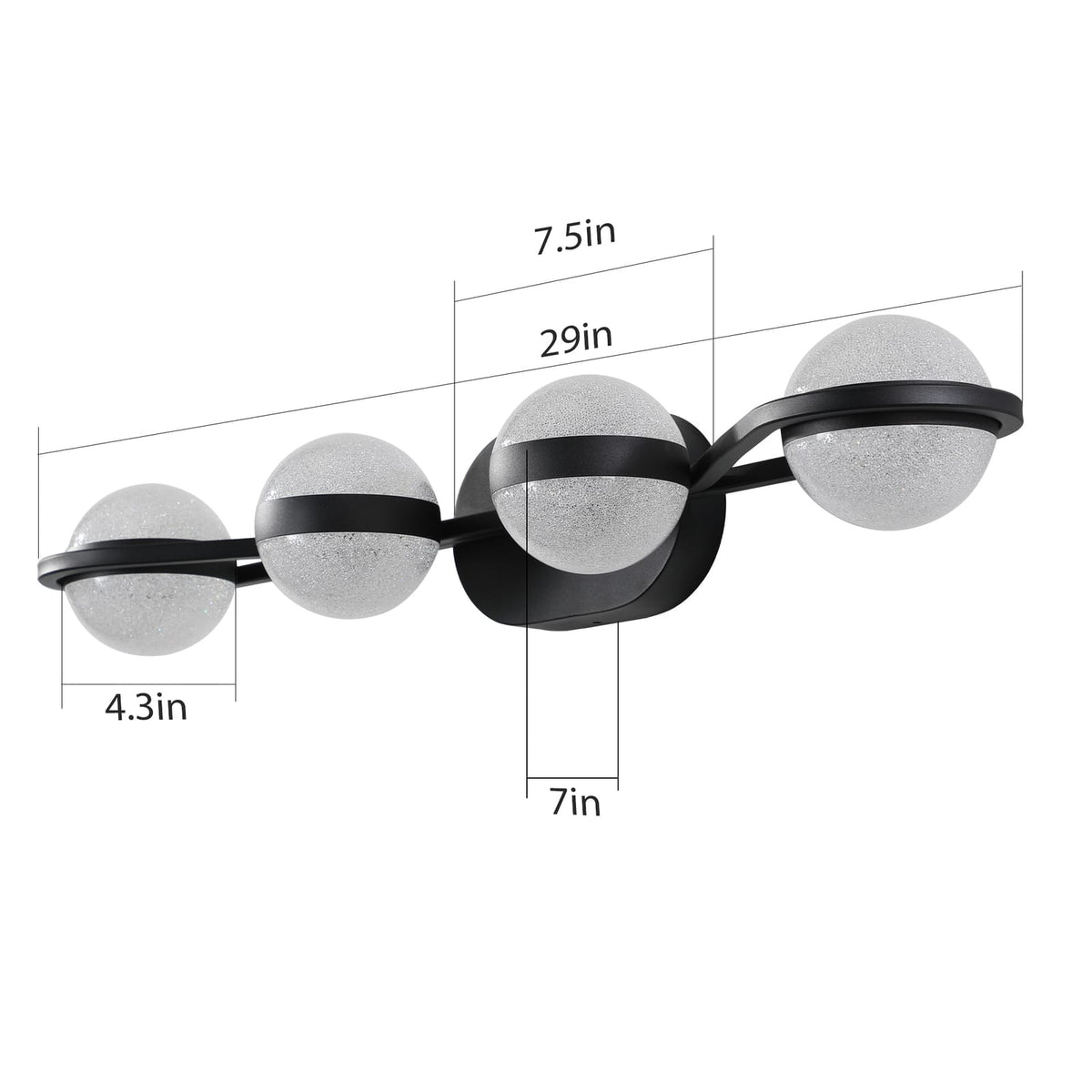Black Iron Bathroom Vanity Light - 4-Light LED Wall Sconce
