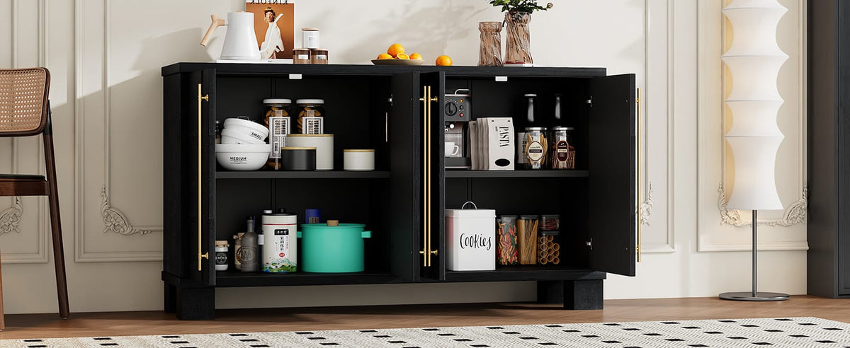 Black MDF Sideboard Buffet Cabinet - 60" Storage Server