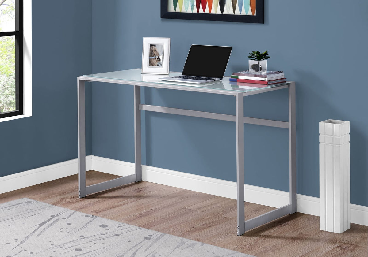 Silver Tempered Glass Desk - 48" Laptop Workstation