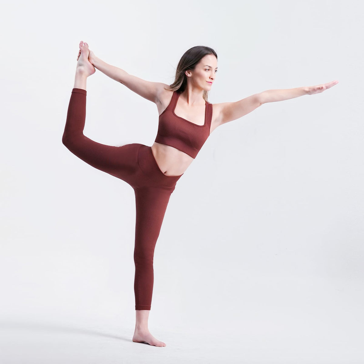 Coffee Ribbed High-Waisted Yoga Leggings - Tummy Control Seamless