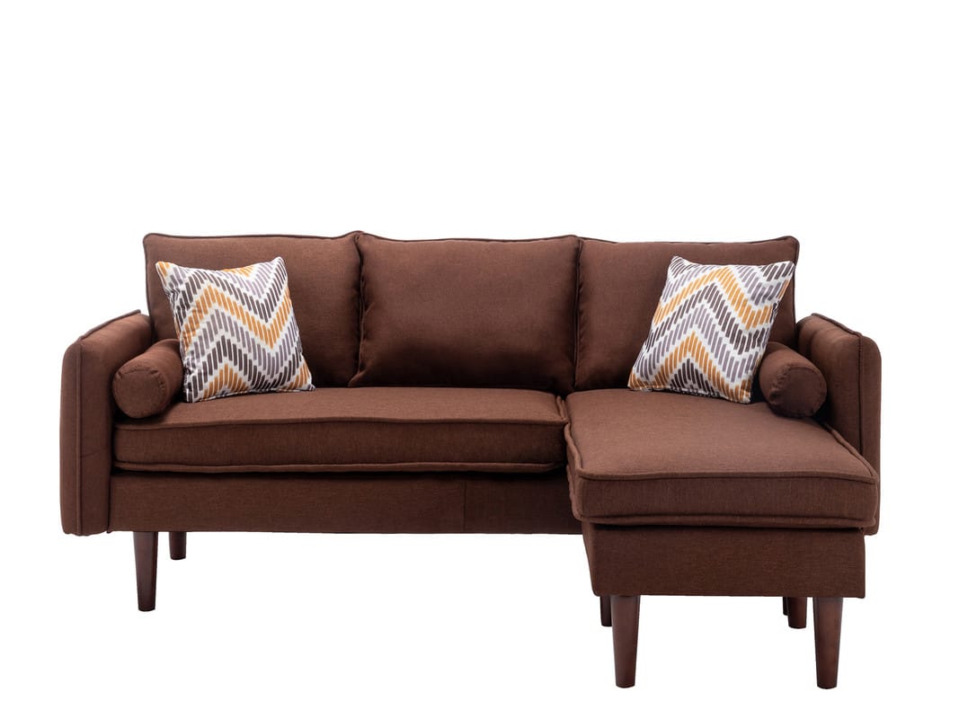 Mirella 70"W Brown Linen Sectional Sofa - USB & Pillows