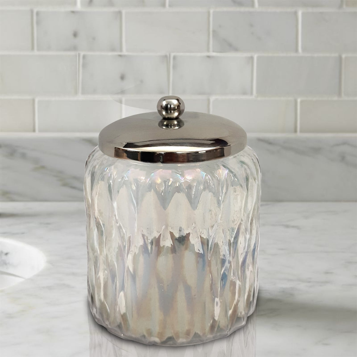 Glacier Vanity Glass Jar - Rainbow Lustre Storage for Cotton Swabs & More