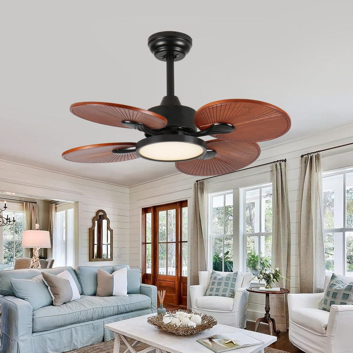 33 Inch Solid Wood Ceiling Fan - Antique Natural
