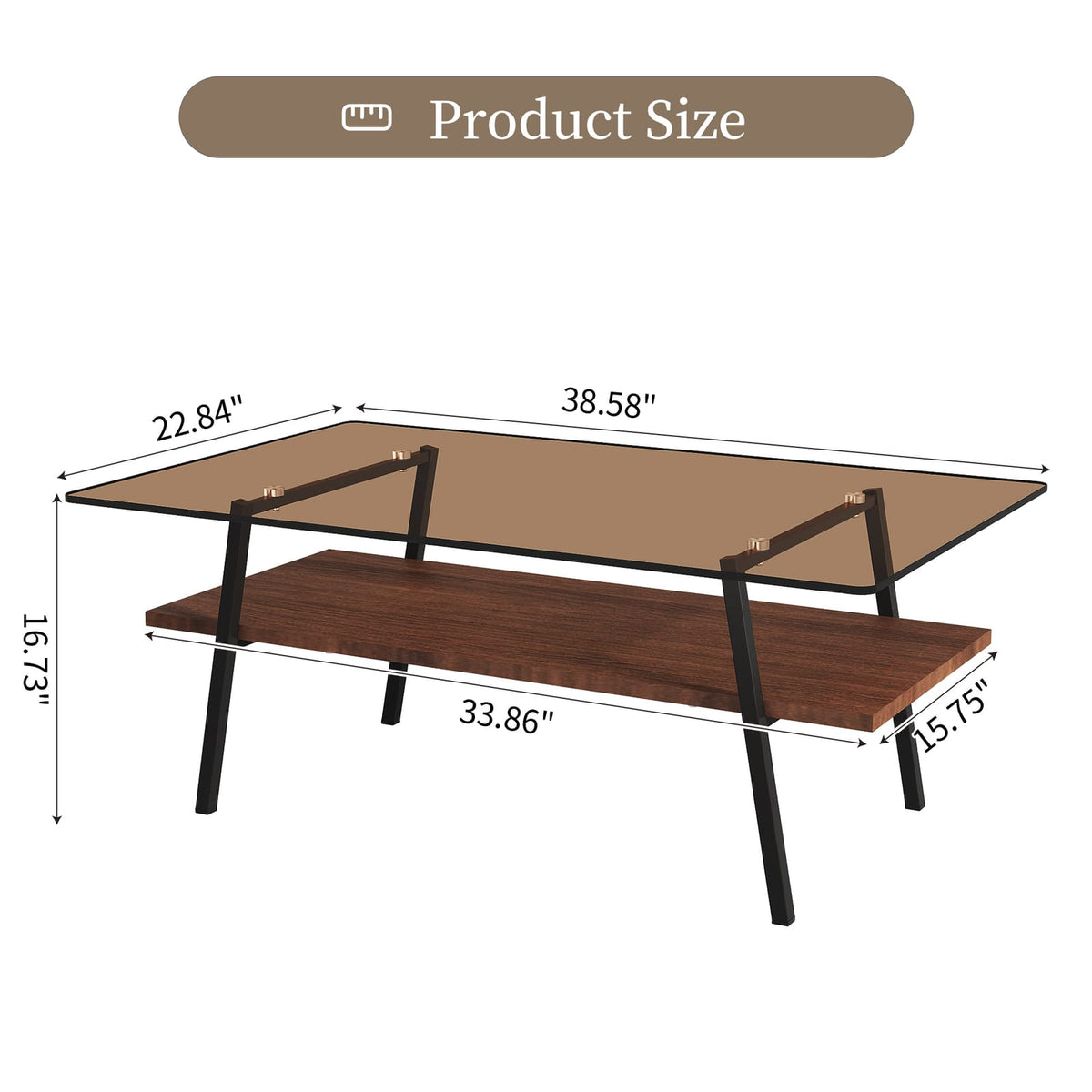 Brown Tempered Glass Coffee Table Set - 3 Piece Living Room Table
