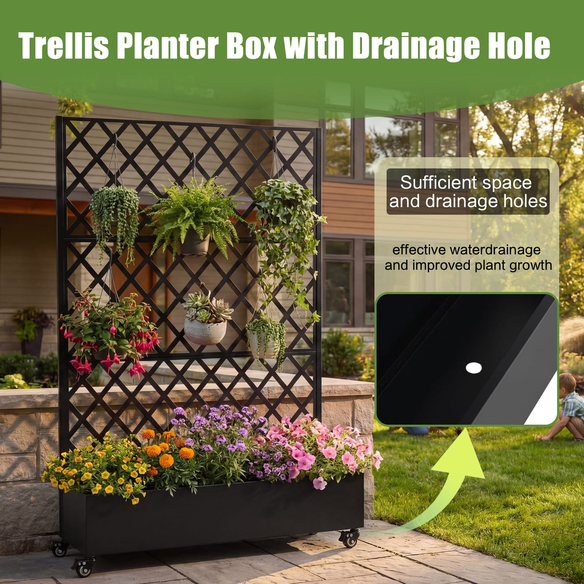 Metal Raised Garden Bed with Wheels - 73" x 47" Planter Box for Outdoor