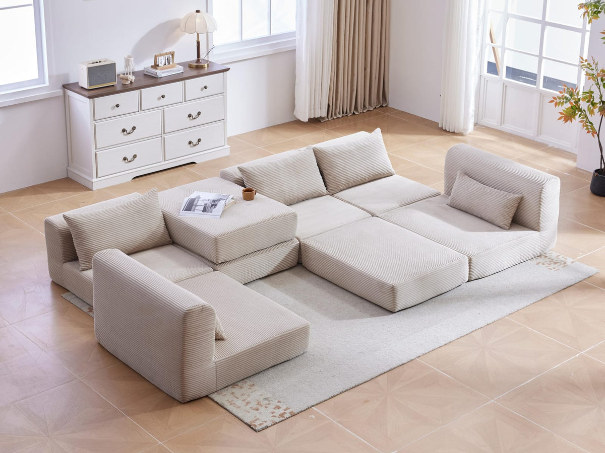 100" Camel Fabric Sectional Sofa - 4 Seats for Living Room