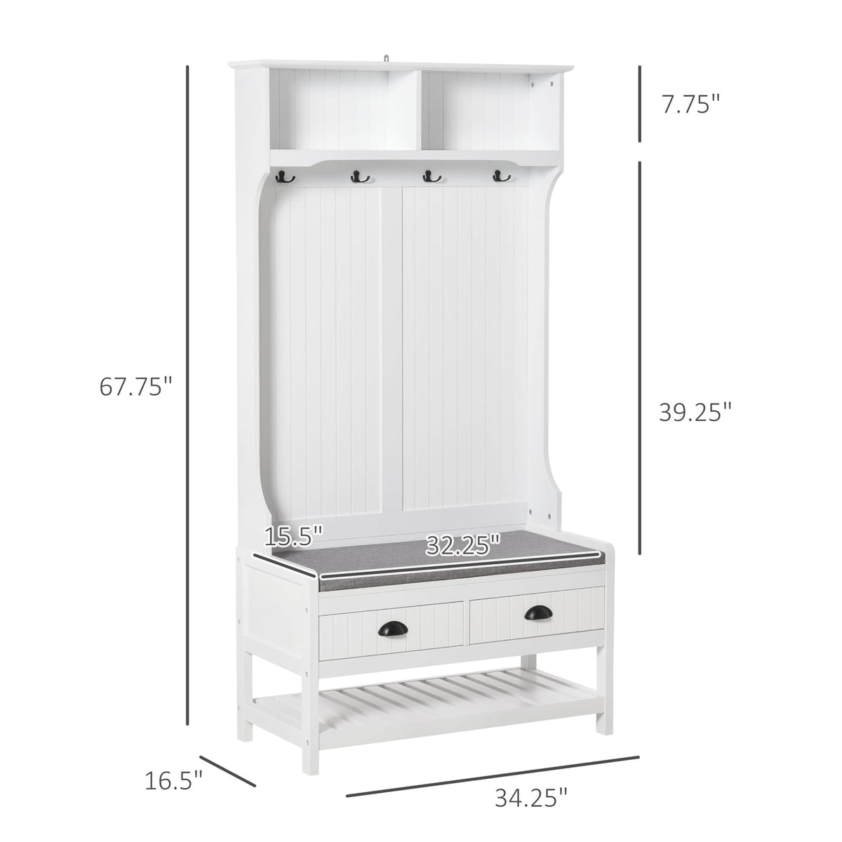 White MDF Hall Tree Bench with Shoe Storage