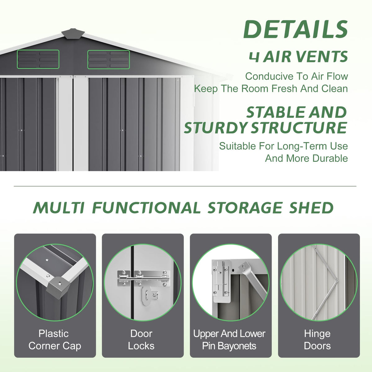 Gray Metal Garden Storage Shed 6x4 FT with Lockable Door for Backyard