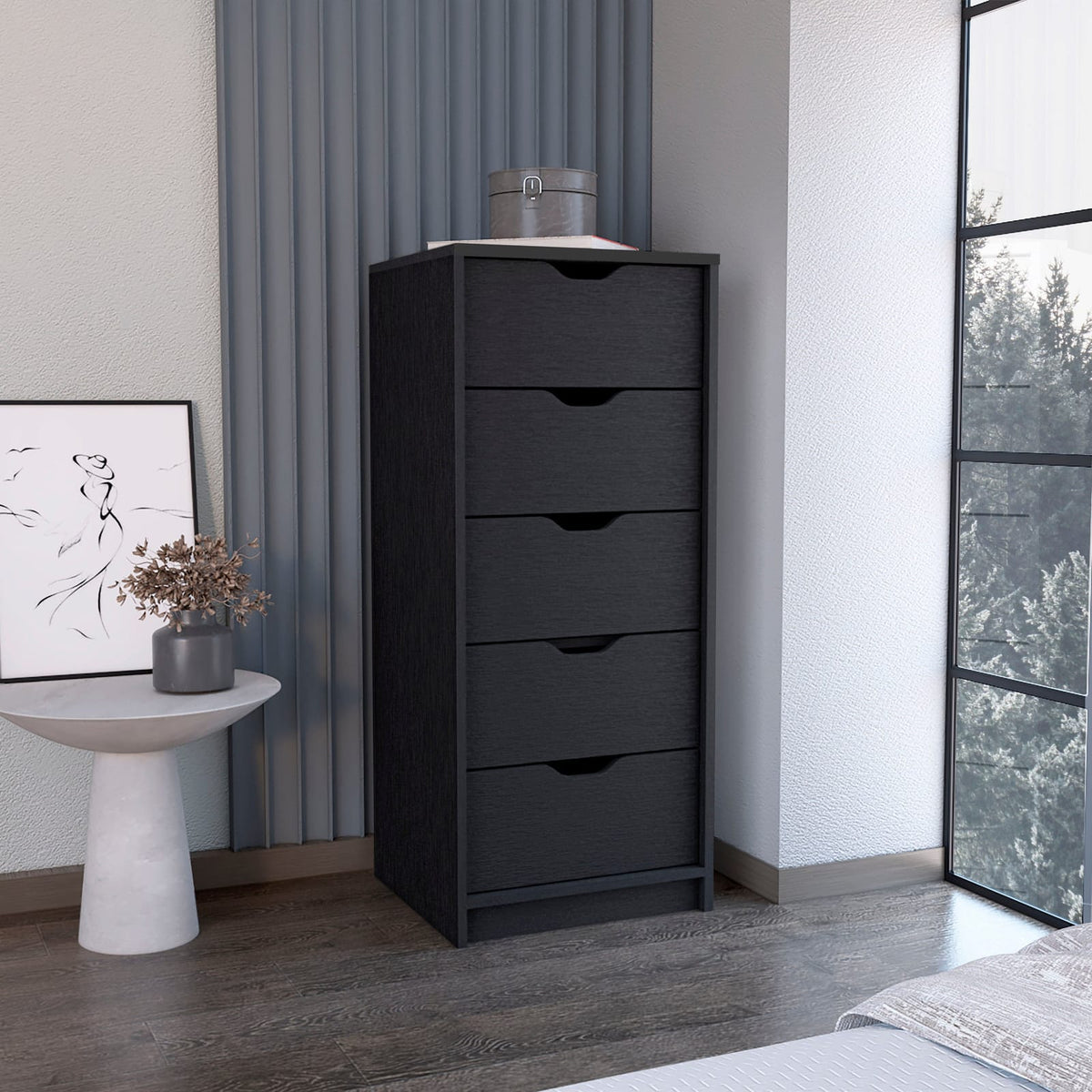 Black 5-Drawer Dresser - 42 Inch Storage Chest