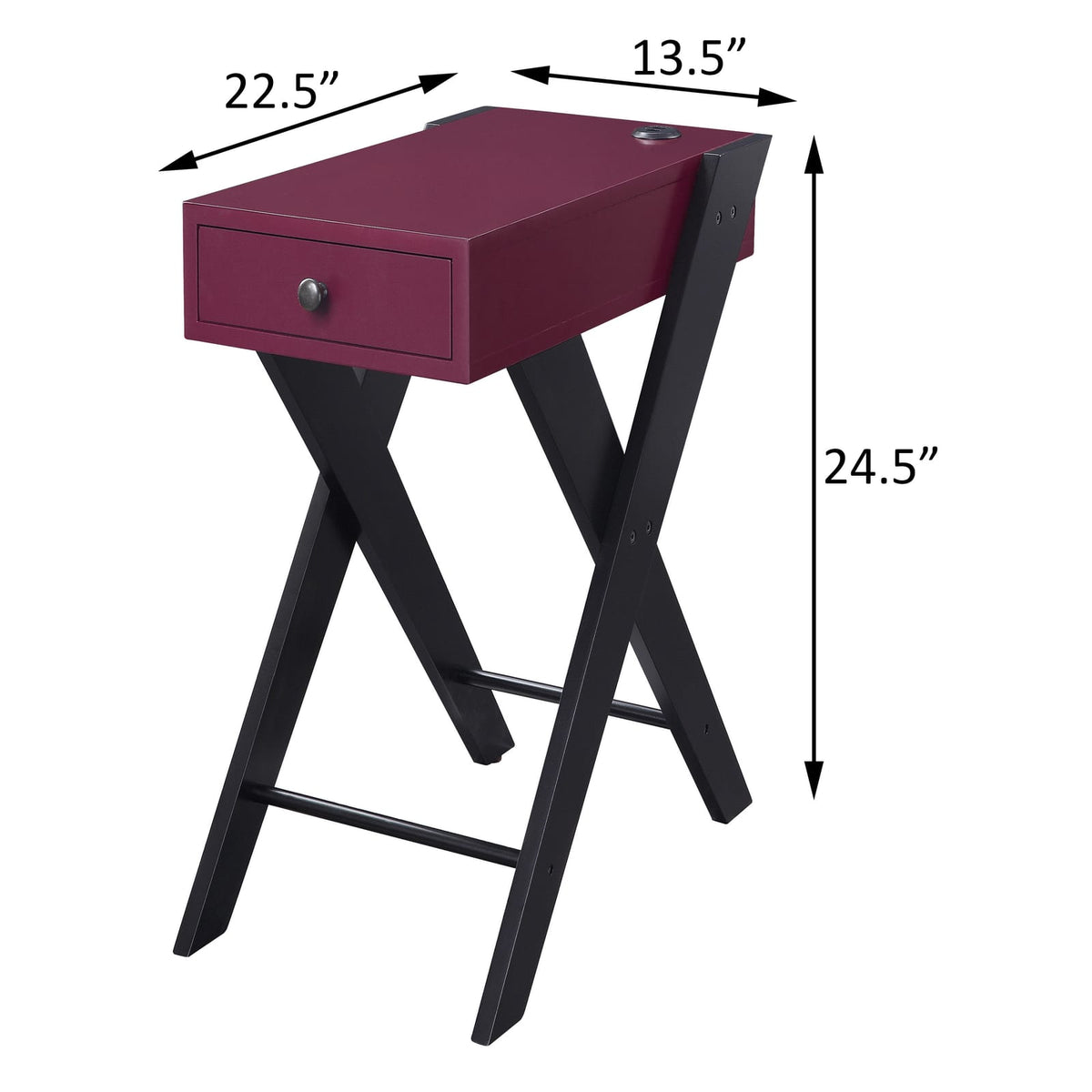Burgundy Pine Side Table with Drawers for Living Room Storage
