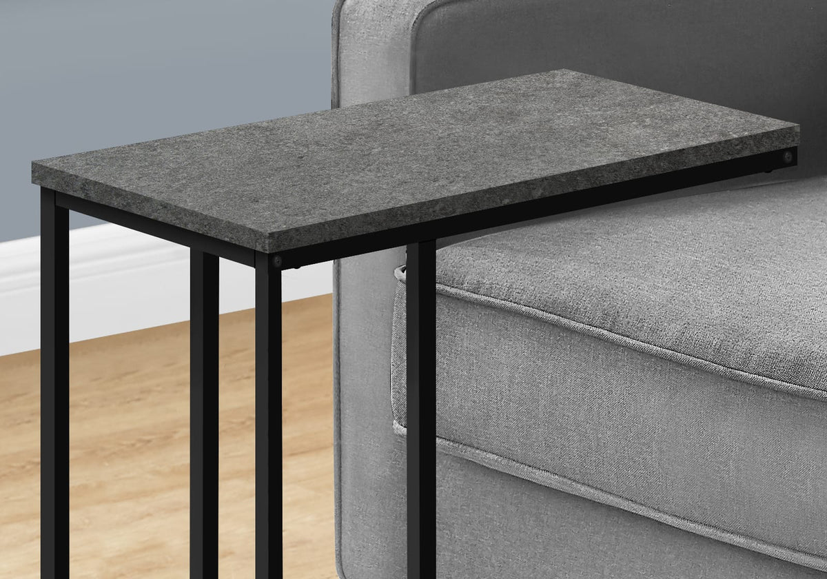 Grey C-Shape End Table with Metal Base for Living Room Accent
