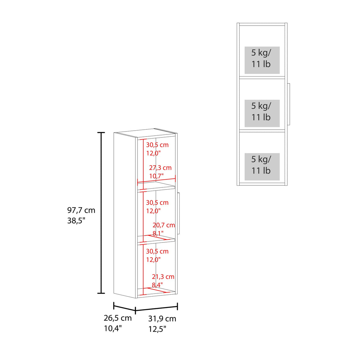 Small White Bathroom Cabinet with Shelves - 38.5" Height