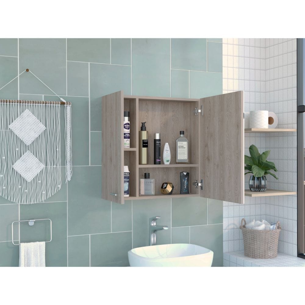 Light Gray Bathroom Storage Cabinet with Mirror