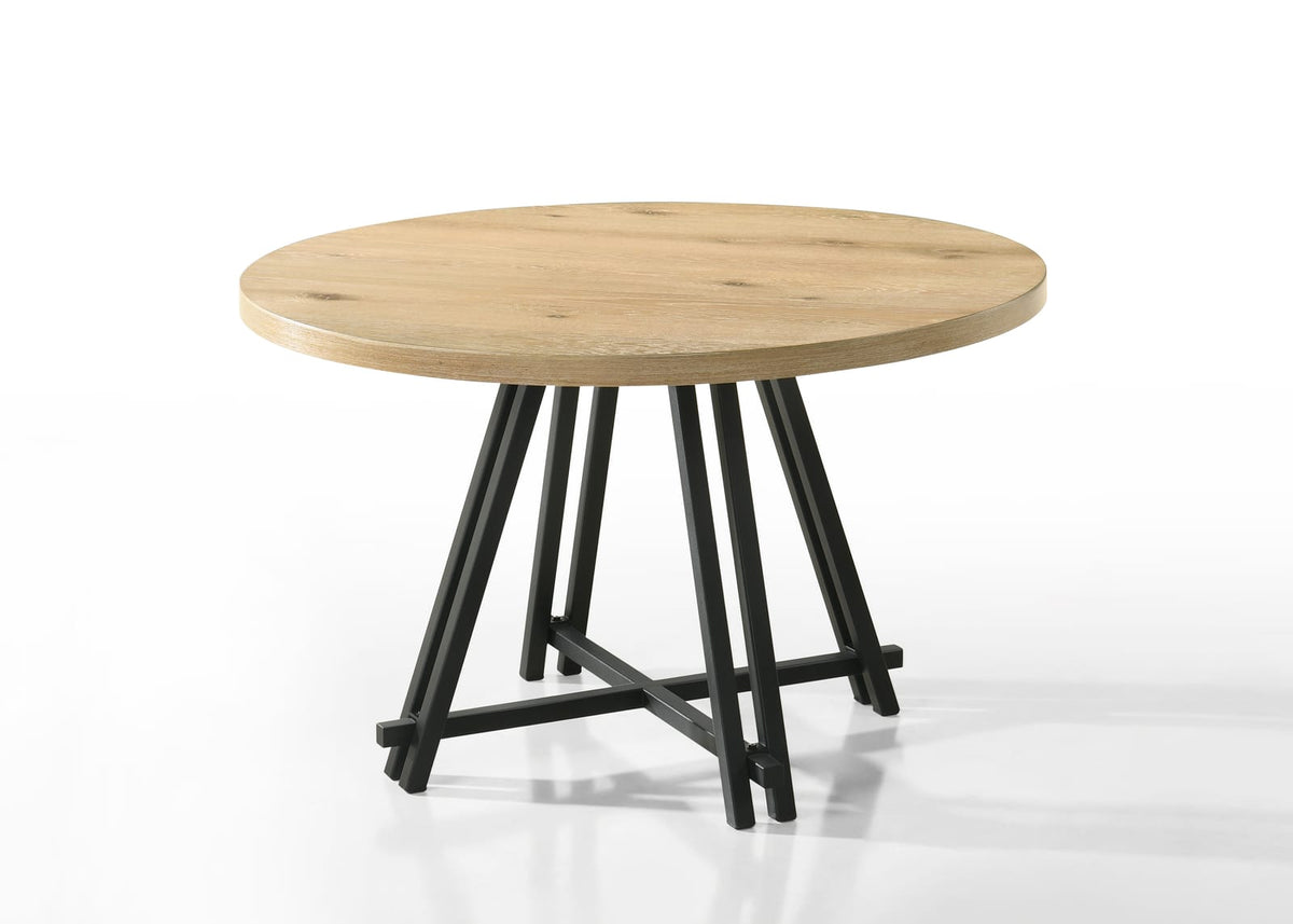47 Inch Round Oak Dining Table with Metal Base