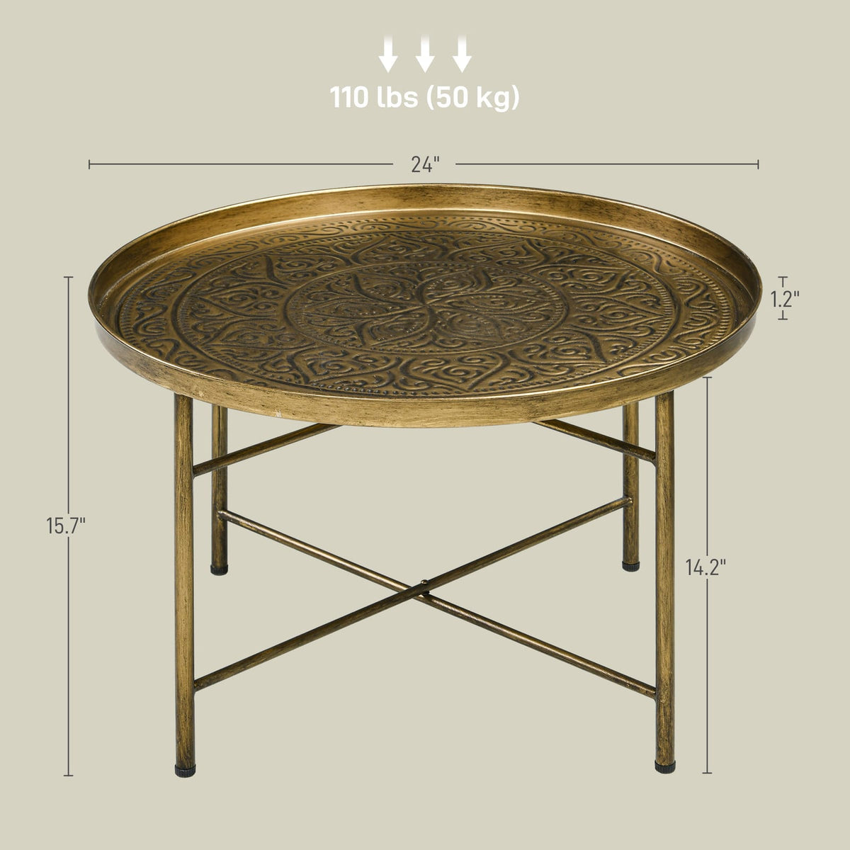 HOMCOM Round Coffee Table - Gold Metal, 24" Dining Accent