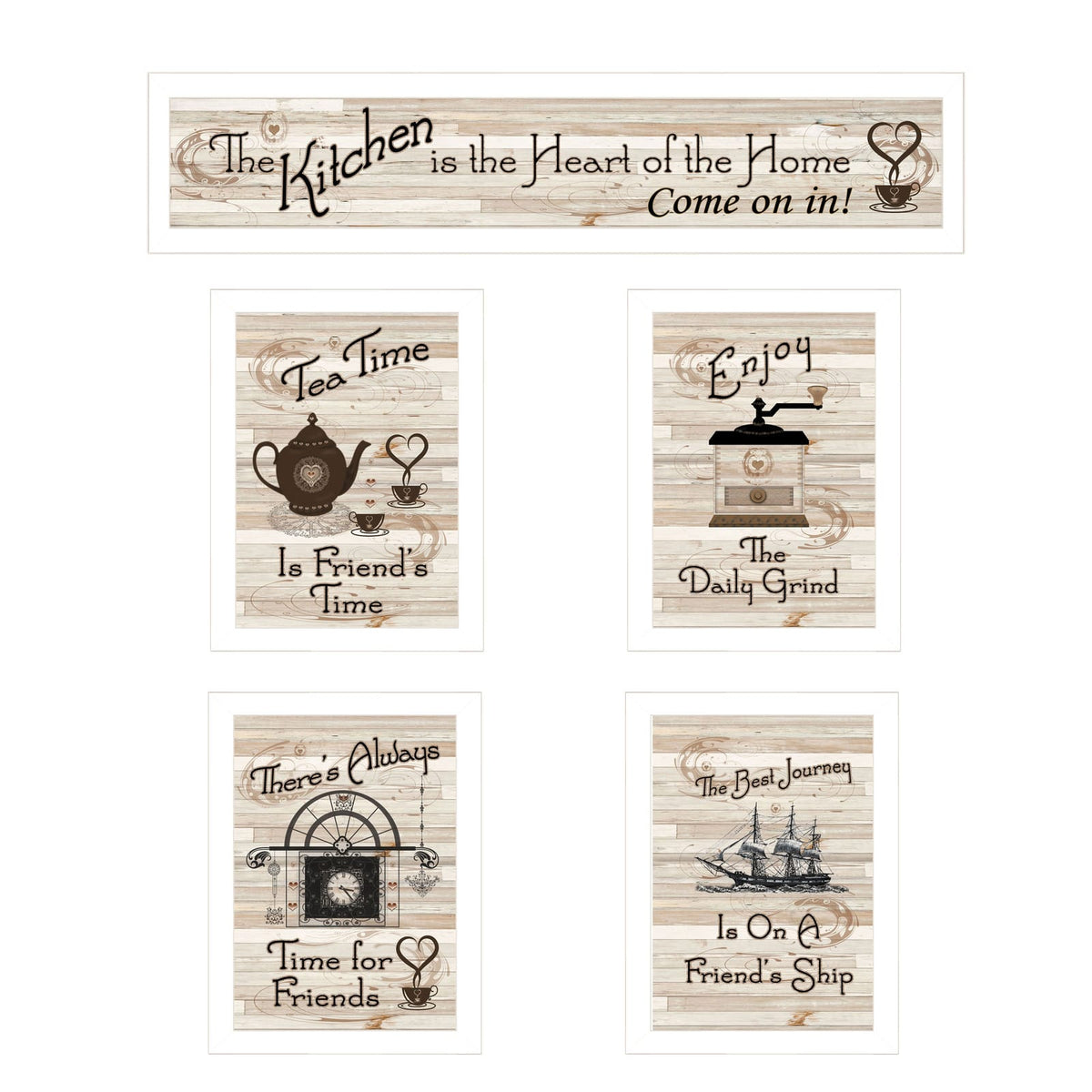 White Frame 5 Piece Kitchen Vignette Wall Art