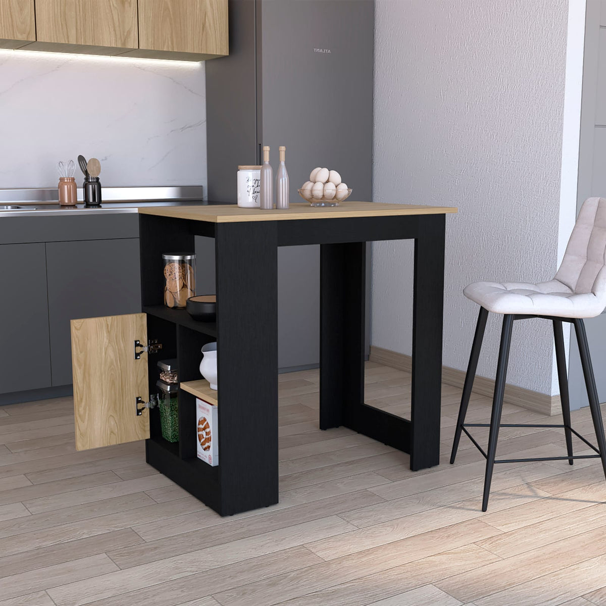 Black Kitchen Island with Storage - 36" Dining Cart