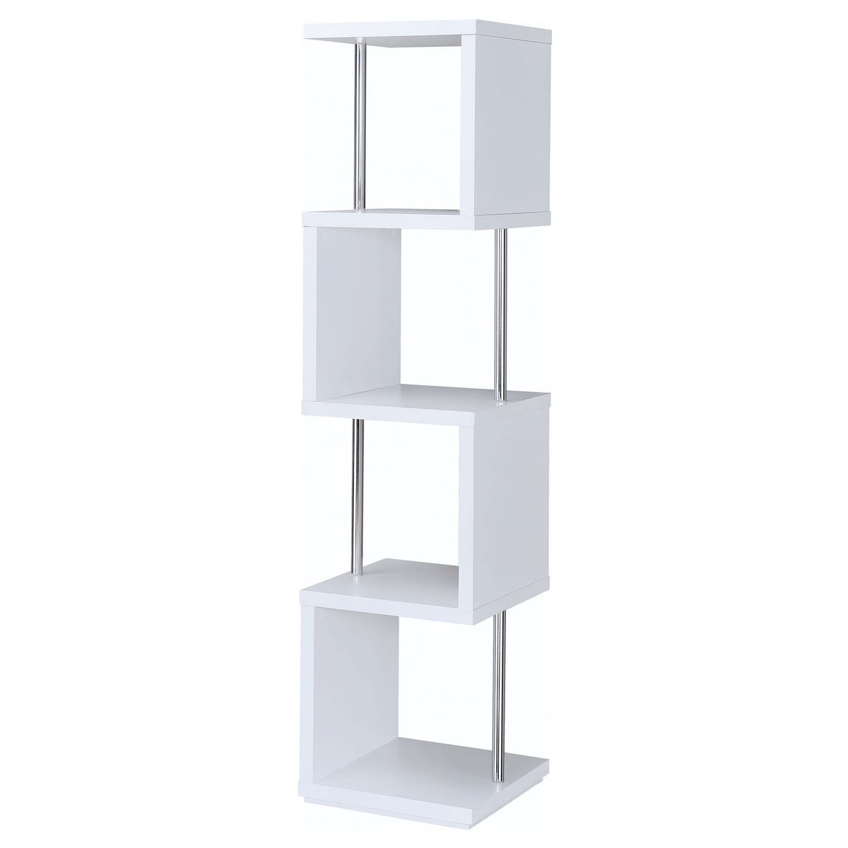 White 4-Tier Geometric Wood Bookcase Shelves for Living Room