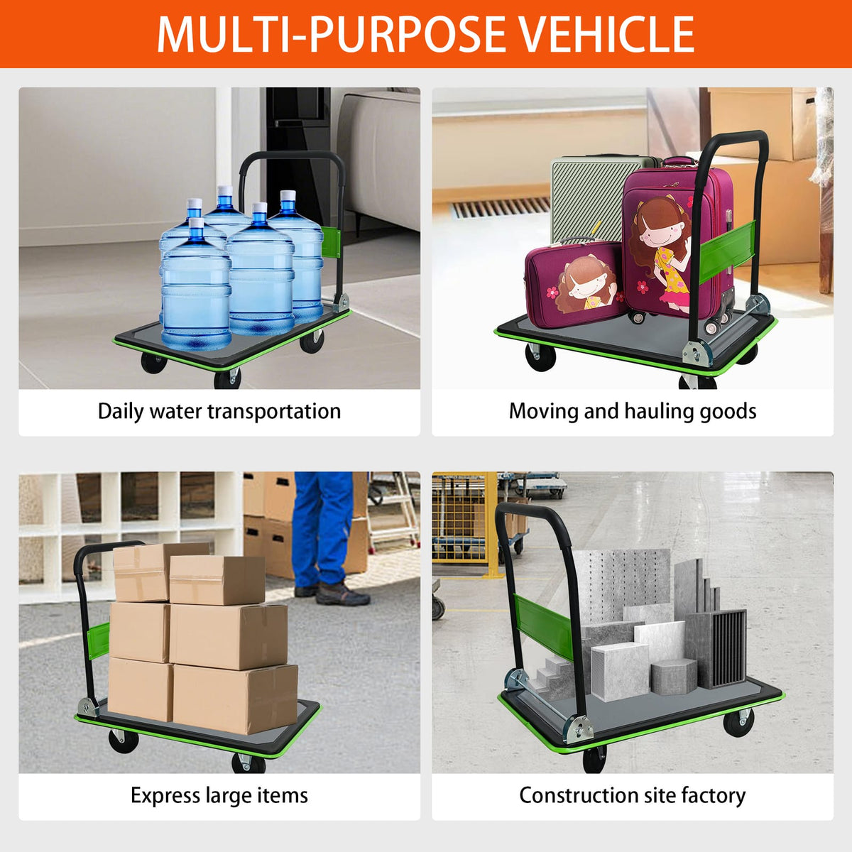 Green Steel Folding Hand Truck - 660lb Capacity
