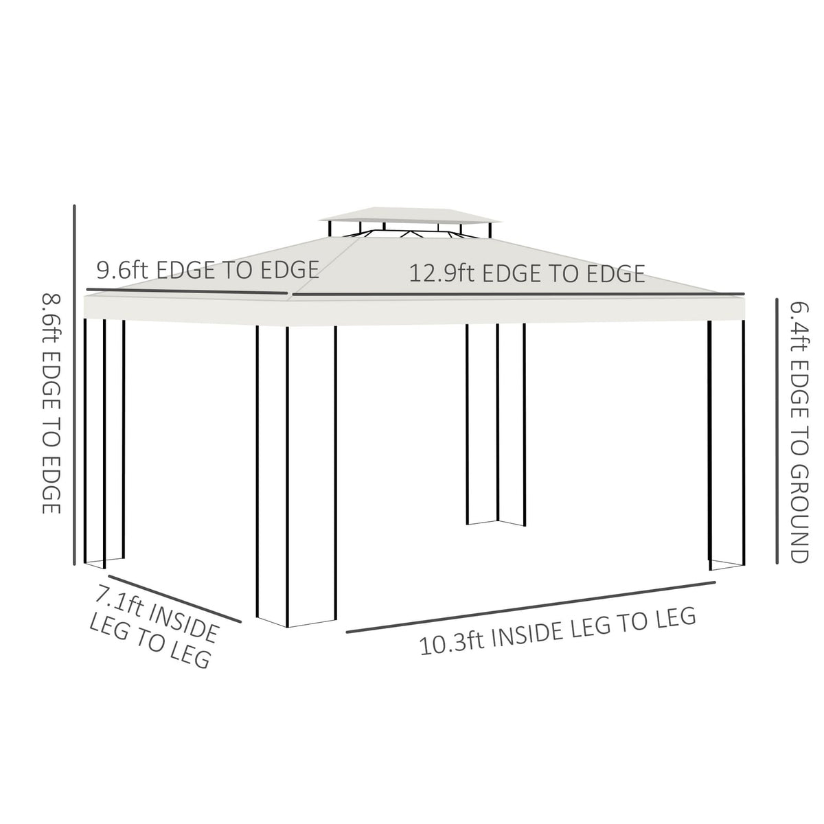 Cream White Steel Outdoor Gazebo for Garden Patio Shade